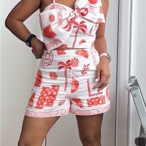 Chic High Waist Red and White Patterned Shorts